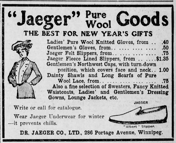 1906 год, Канада. Реклама галантерейного магазина. Исторически Альберт слиперы предлагались как мужчинам, так и женщинам.